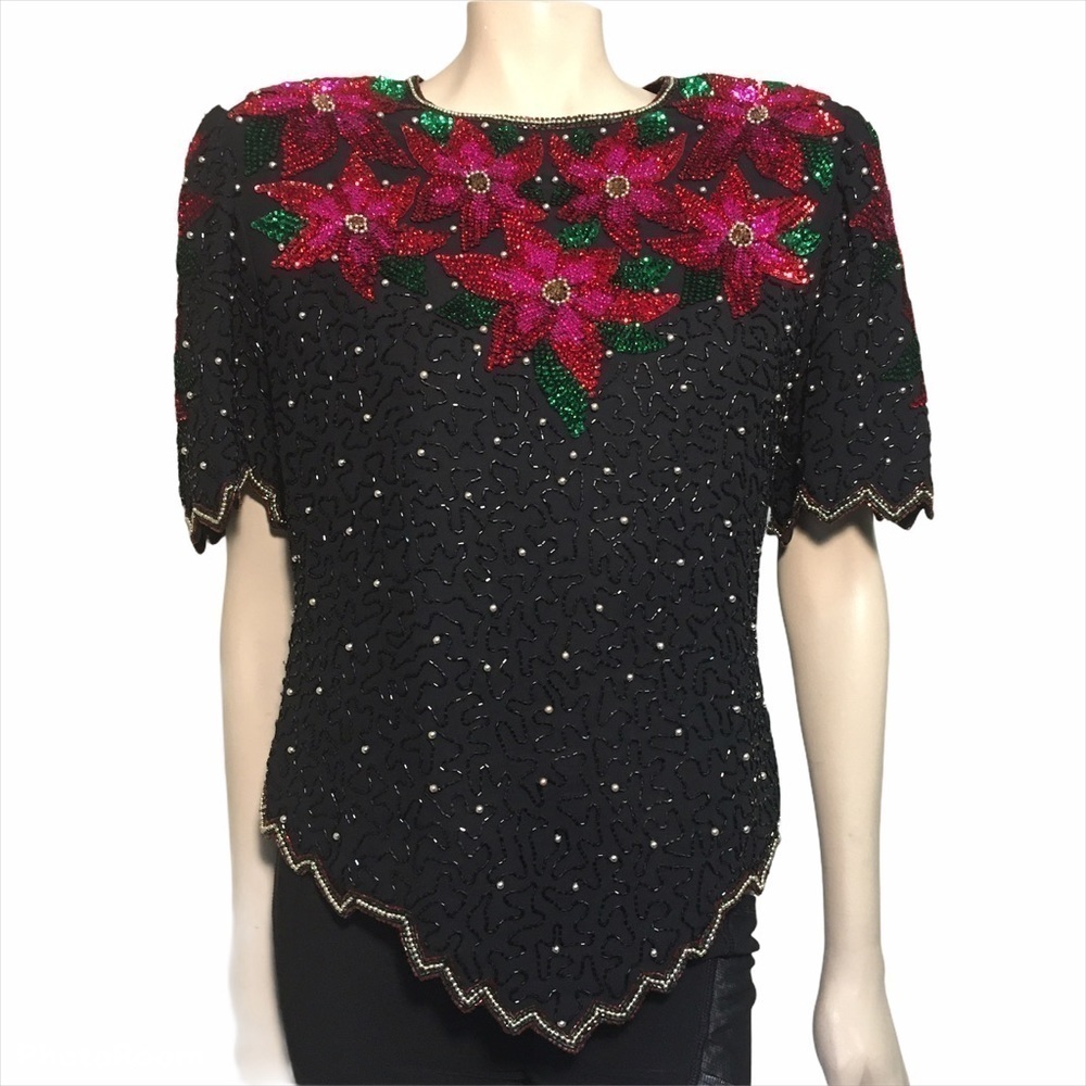 Laurence Kazar Beaded Blouse Silk Holiday